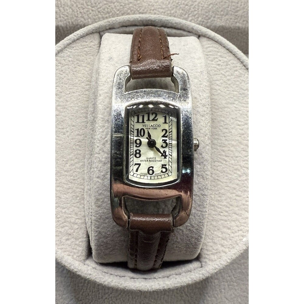 Vellaccio Quartz 6754 Rectangular Watch MOP Dial Brown Strap